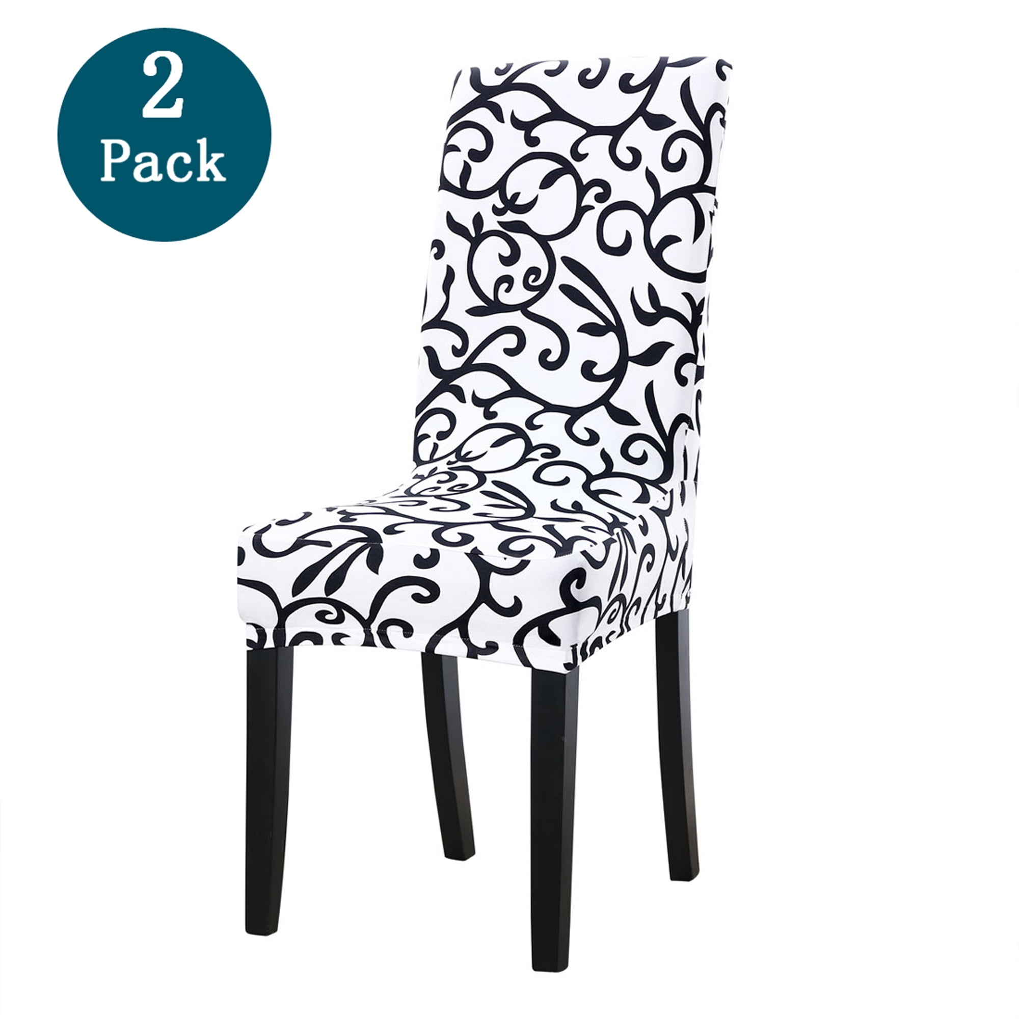 2Pcs Stretchable Wedding Dining Chair Slipcover Cushion Stool Cover Black 