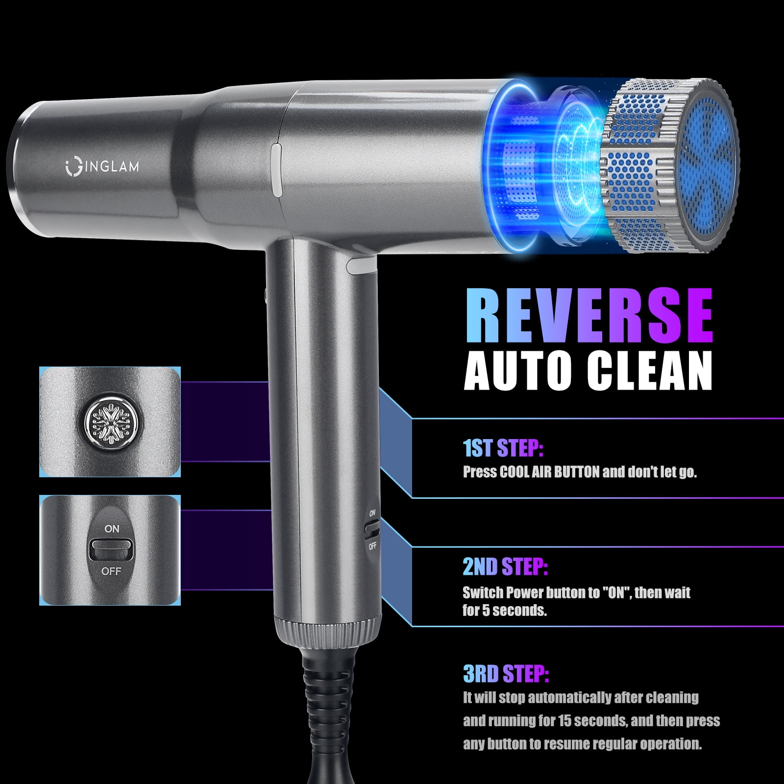 Blow Dryer with Diffuser, IG INGLAM Professional Hair Dryer 110,000RPM Brushless Motor High Speed Low Noise Constant Temperature Auto-Clean, Powerful Ionic Hair Dryer for Salon Travel Gift