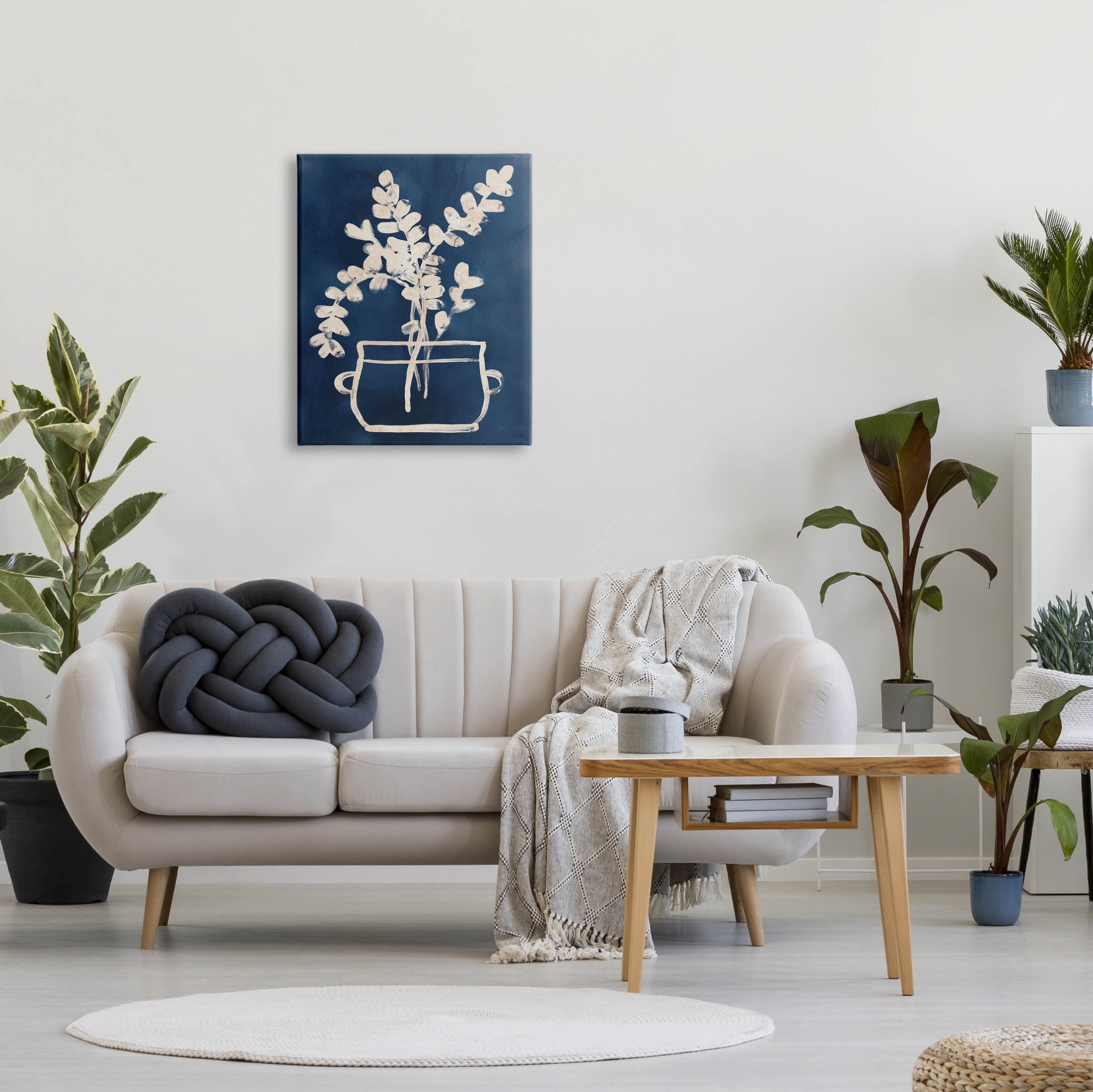 Stupell Industries Blue Plant Herbs Outline Graphic Art Gallery Wrapped Canvas Print Wall Art, Design by June Erica Vess
