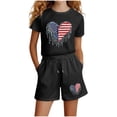 thumbnail image 2 of Girls USA Flag Heart Rhinestone Drip Short Sleeve T-Shirt and Shorts Set for 4th of July Patriotic Summer Outfit 3-14 Years,Size 5-6 T, 2 of 5