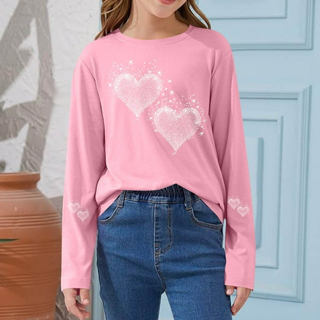Blusas y camisas de manga larga con cuello redondo CUHK Top estampado de cuello redondo para primavera y verano Jersey informal Camisa básica de manga larga para niños y niñas Blusa de poliéster para