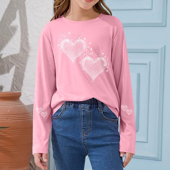 Blusas y camisas de manga larga con cuello redondo CUHK Top estampado de cuello redondo para primavera y verano Jersey informal Camisa básica de manga larga para niños y niñas Blusa de poliéster para