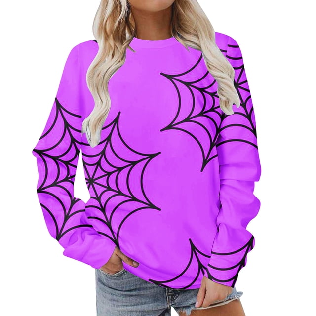 2023 Chandail en Molleton Mode pour Femmes 50 % de Réduction Liquidation Chandail en Molleton Classique Imprimé Halloween Col Rond Manches Longues Ample