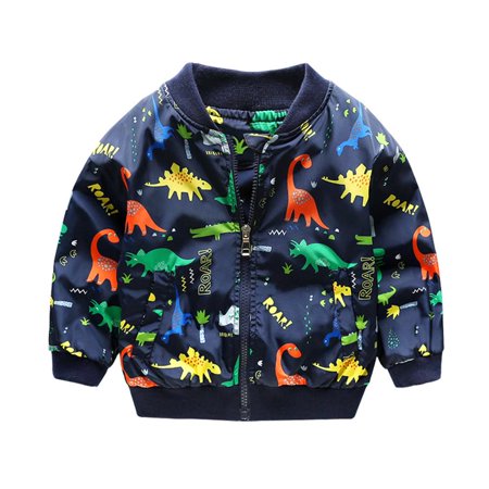 

Gifts for Christmas Bidobibo Kids Baby Boys Girls Autumn Jacket Long Sleeve Dinosaur Print Fall Coat Outwear Infant Toddler Round Neck Zip-up Thin Jacket Clothes