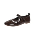thumbnail image 2 of Miqool Womens Mary Jane Flats Low Heel Round Toe Bowknot Contrast Lace Shallow Mouth One Buckle Casual PU Shoes, 2 of 8