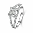 thumbnail image 5 of HeartsAndYou 3ct Princess Cut Moissanite Cubic Zirconia Engagement Ring Halo 18k White Gold over Silver Split Shank, 5 of 9