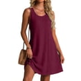 thumbnail image 3 of Women Casual Cotton Linen Sleeveless Crew Neck Plain Maxi Dress Ruffle Shift Dress Flowy Beach Summer Long Tank Loose and Comfortable by Awwp Wine S, 3 of 3