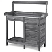 Yaheetech Outdoor Garden Potting Bench Table Work Bench Metal Tabletop W/Cabinet, Gray