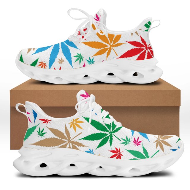 Zapatos planos con estampado 3D de hojas de marihuana para mujer, transpirables, de primera calidad, informales, cómodos para caminar.