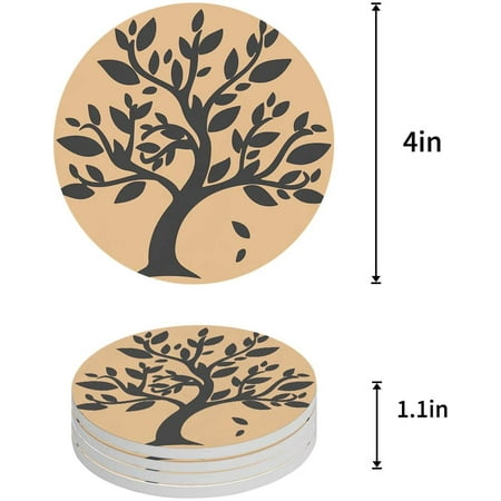 

ZHANZZK Tree Set of 4 Round Coaster for Drinks Absorbent Ceramic Stone Coasters Cup Mat with Cork Base for Home Kitchen Room Coffee Table Bar Decor