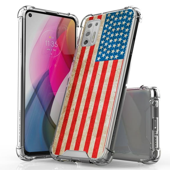 ANJ  Hybrid Slim Hard Back Cover Case Flexible Bumper for Motorola Moto G Stylus 2021 - American Flag