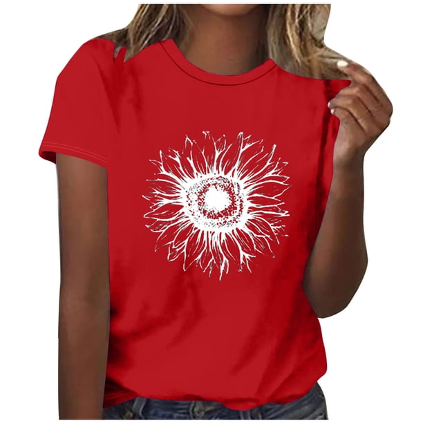 Tops Cortos para las Mujeres Blusas Impresas Manga Corta Cuello Redondo, Tops de Blusa para las Mujeres Primavera Verano Casual