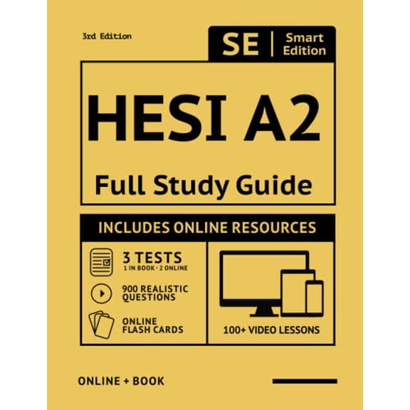 Pre-Owned HESI A2 Full Study Guide 3rd Edition 2022 - 2023: Complete Subject Review, 3 Full Practice Tests, 900 Realistic Questions, Flashcards, 100 video lessons Paperback