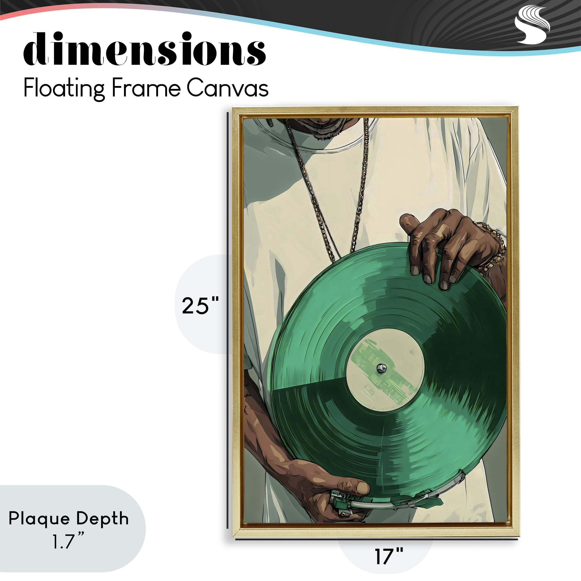 Stupell Industries Green Vinyl Record Portrait Gold Framed Floater Canvas Wall Art, design by Franklyn Gregory