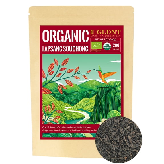 GLDNT Organic Lapsang Souchong Tea, Chinese Smoked Organic Black Tea Loose Leaf, Smoky Taste, 7oz