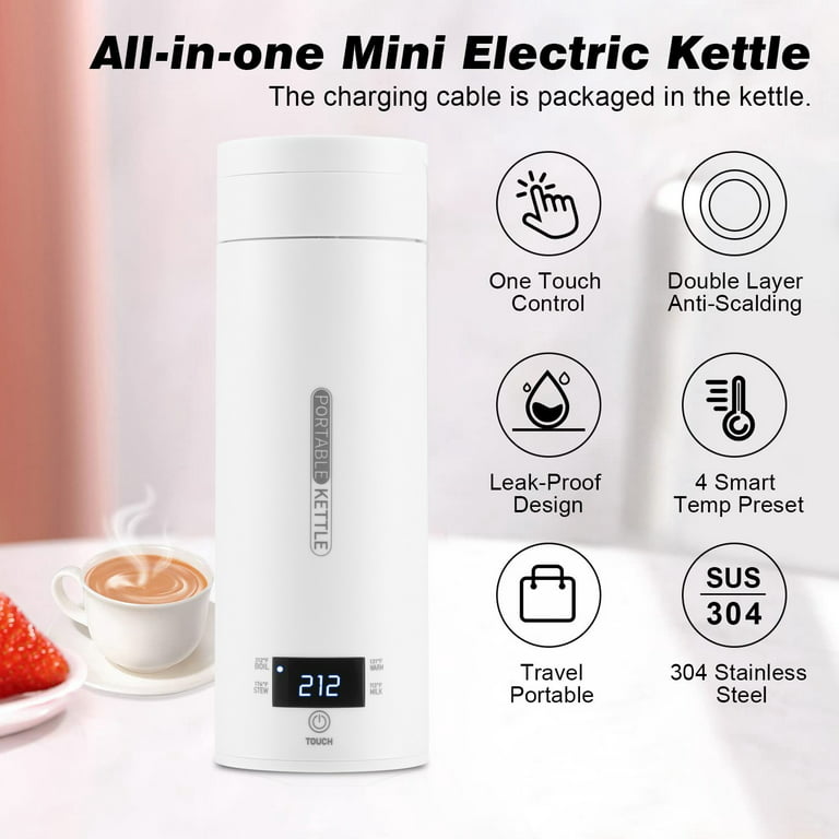 Portable Electric Kettle Travel Small Stew Pot Mini Cooker Personal Health  Cup,Water Boiler with Temperature Control,Timer, Auto Shut Off & Boil Dry