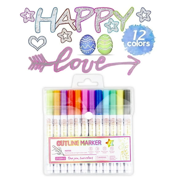 Dvumao Office Supplies, Upgraded Highlighting Marker 2024 Glitter Gel Pen Line Outline Marker Glitter Marker Colorful Art Markers For Writing Scrapbooking Journals Painting 12ml, Gift for Student