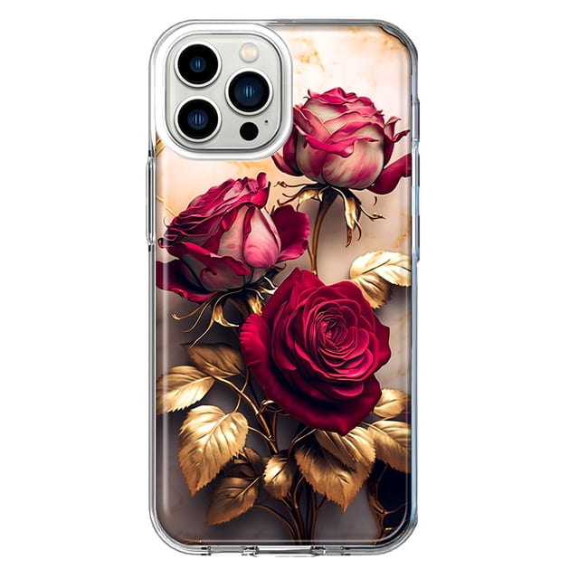 MUNDAZE Apple iPhone 11 Pro Max Romantic Elegant Gold Marble Red Roses Double Layer Phone Case Cover