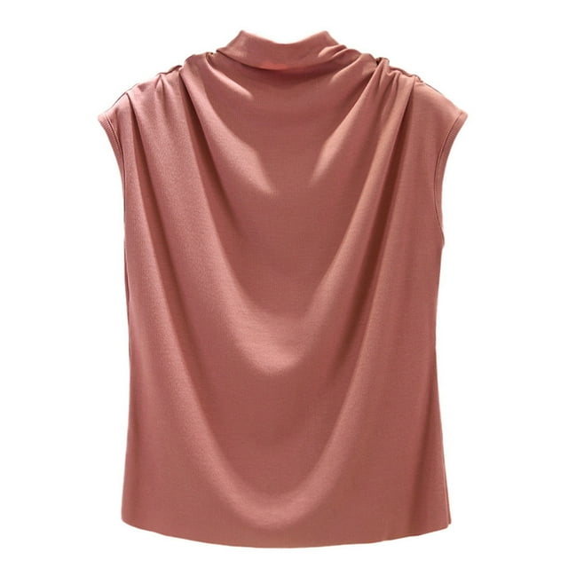 2025 Femmes Col Roulé Sans Manches Coton 1X Hauts Femmes Uni Décontracté Ample Tunique Hauts pour Hommes Haut T-Shirt