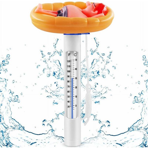 Termómetro Flotante para Piscina, Termómetro Flotante para Piscina con Cuerda, Termómetro para Piscina Spa, Termómetro Inalámbrico de Agua para Piscina-Boya, Termómetro Digital para Piscina (Amarillo