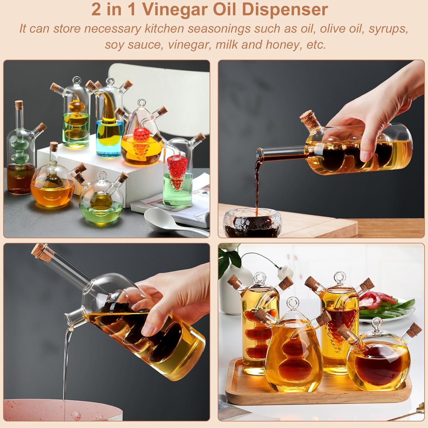 2 In 1 Oil Dispenser for Kitchen : Creative Shaped Olive Oil Dispenser Bottle,Cocktails Juice Oil and Vinegar Dispenser Set,Coffee Syrup Dispenser Seal Against Leakage (F)