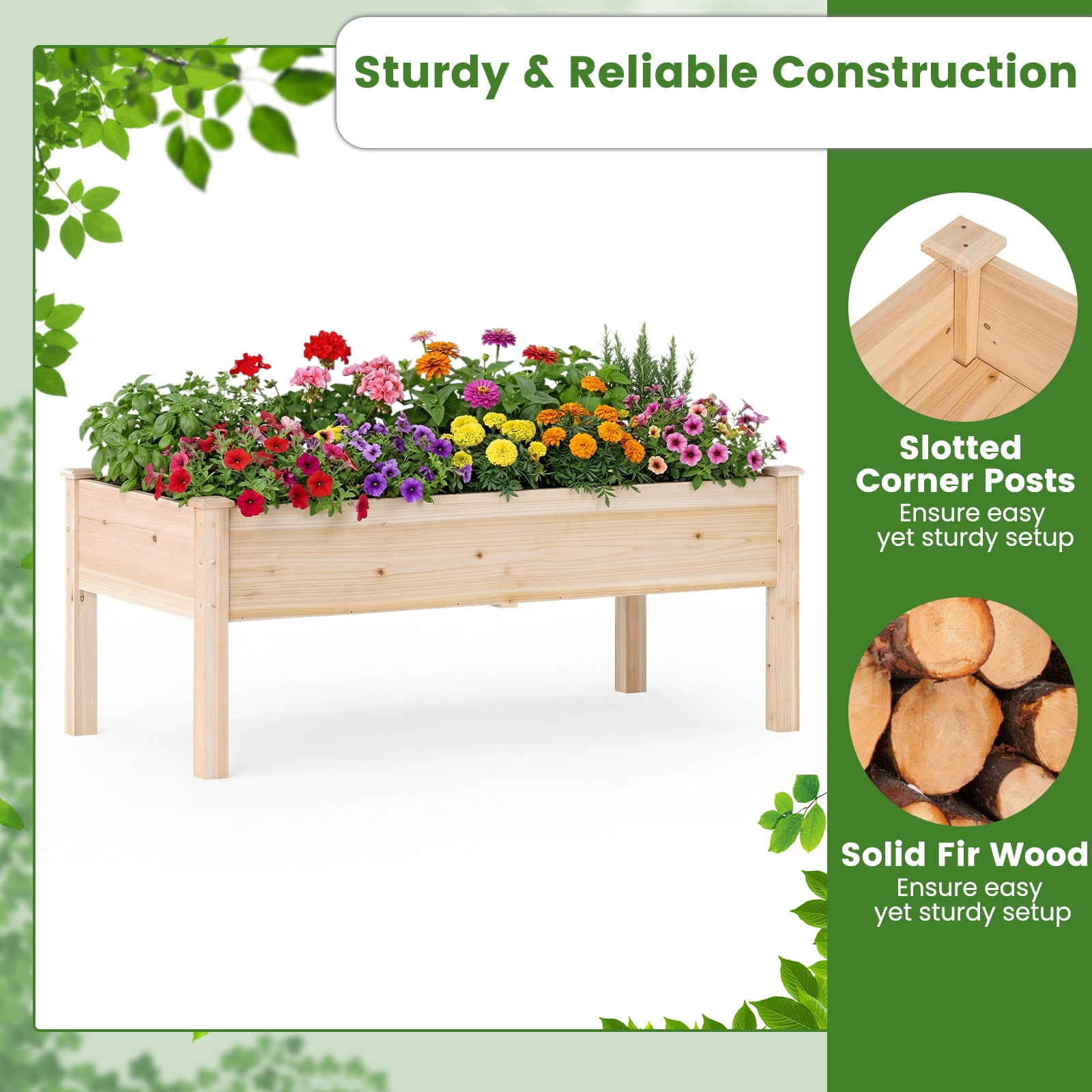 Gymax 48'' x 24'' x 19'' Wooden Raised Garden Bed w/Legs for Vegetables Flowers Herbs