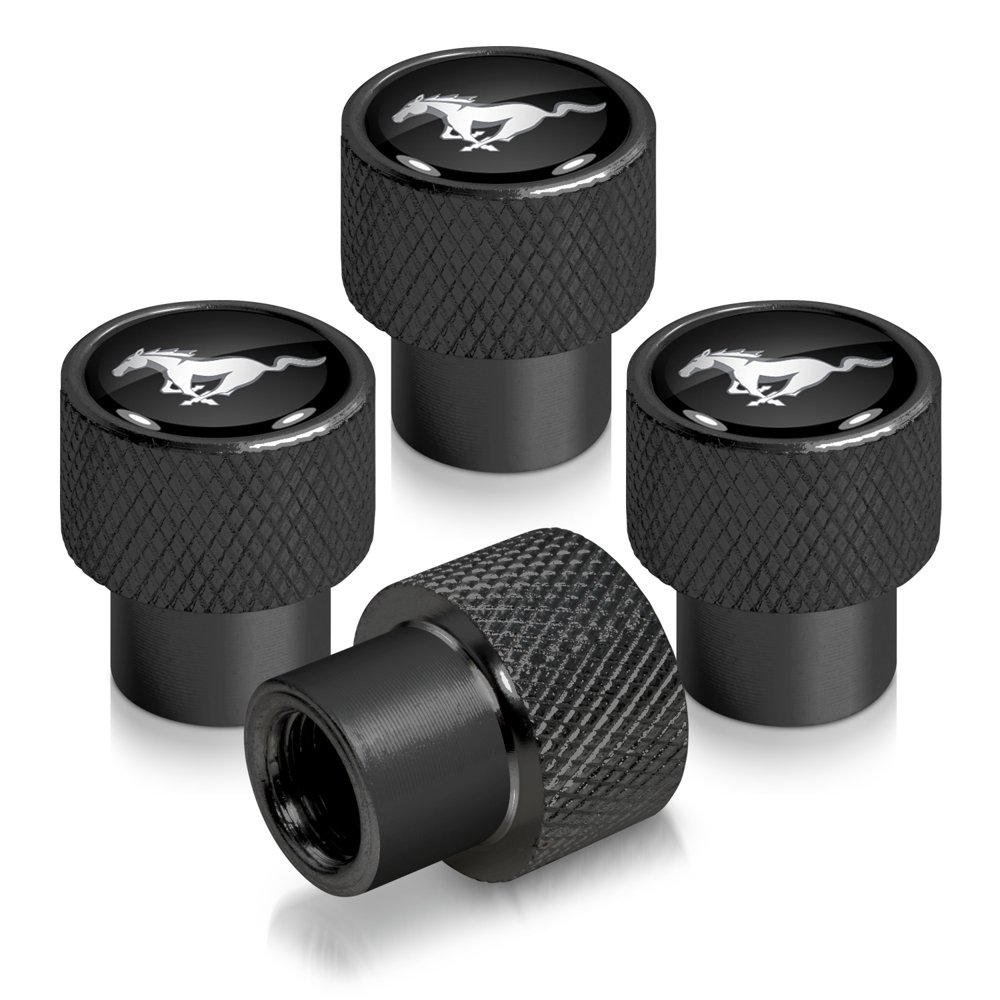 Ford Mustang in Black on Black Aluminum Tire Valve Stem Caps Walmart