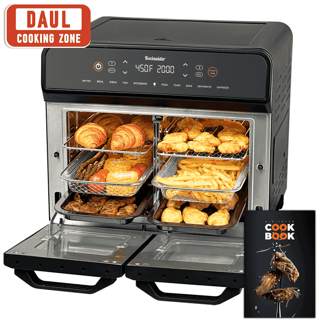 Friteuse à Air Chaud Double Zone en Acier Inoxydable avec Rôtissoire 24QT Four Grille-Pain 1800W Facile à Utiliser