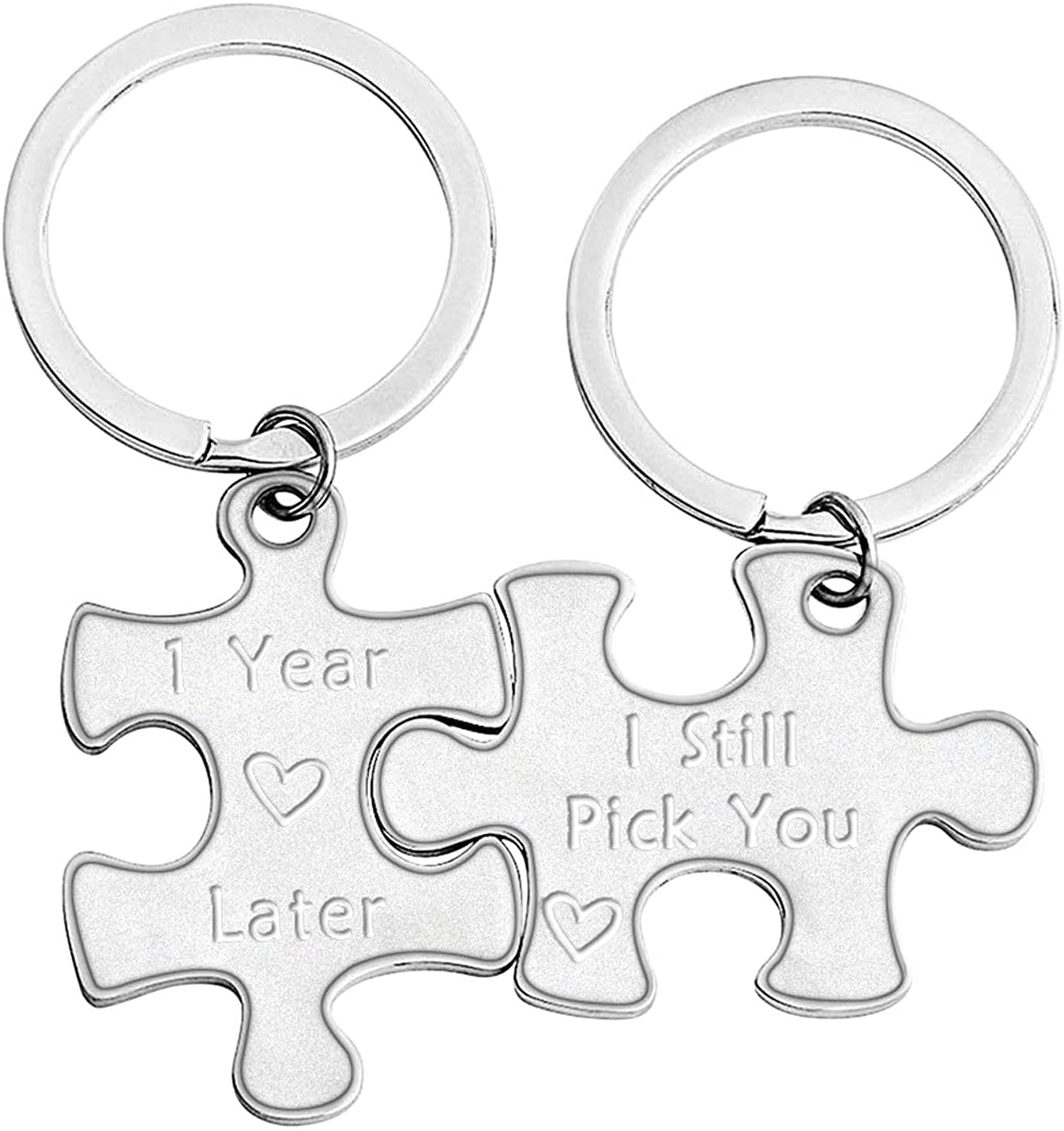 Zuo Bao 1,5,10,20 Years Later I Still Pick You Key Ring Stainless Steel Jigsaw Puzzle Piece Matching Pendant Keychain Set Couple Jewelry 1 Year Later K-Black