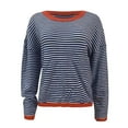 thumbnail image 5 of Baqcunre Women's Sweaters Women's Knitted Sweater Stripe Contrast Color Design Drop Shoulder Long Sleeve Pullover Casual Crewneck Sweatshirts Fall Outfits Women Trendy Blue 1 L, 5 of 7