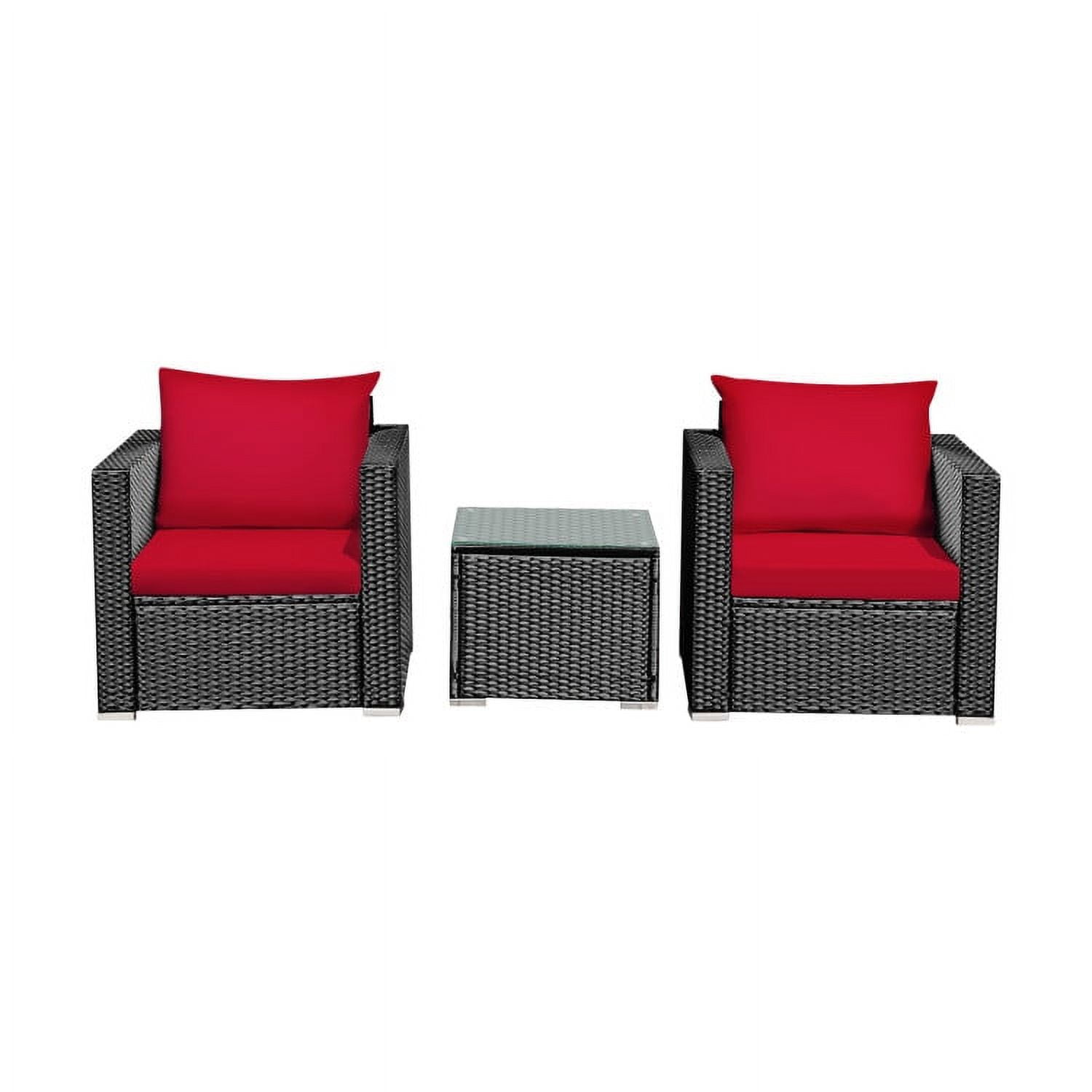 Aimee Lii 3 Pieces Patio Rattan Furniture Bistro Sofa Set with Cushioned, Modern Patio Furniture, Red Aimee Lii 3 Pieces Patio Rattan Furniture Bistro Sofa Set with Cushioned, Modern Patio Furniture, Red