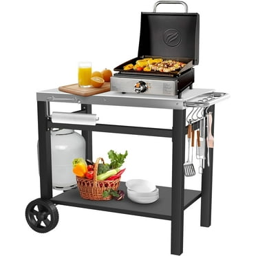 SEARGLOW Extra Large Stainless Steel Outdoor Kitchen Grill Table Cart, Movable Dining, Pizza Oven Stand, BBQ Grill Cart Cooking