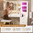 thumbnail image 5 of Afuhokles Vanity Set with Stool and Charging Station, Vanity Desk with Lighted Mirror, Jewelry Storage, 5 Drawers, White, 5 of 8