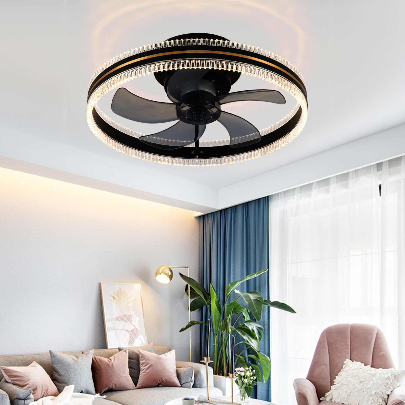 TUTUnaumb 2022 Winter Flush Mount Smart Ceiling Fan With Lights Remote Control, Bladeless Low