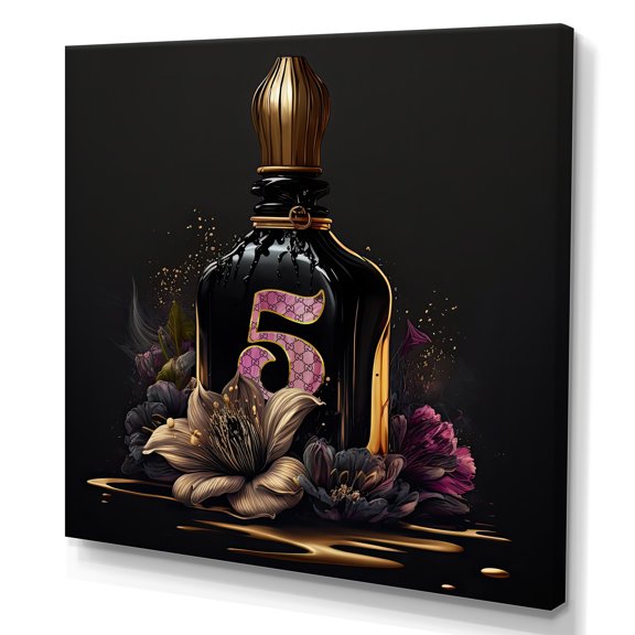 Designart Chic Perfume Bottle With Pink Roses III Canvas Wall Art