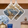 thumbnail image 2 of Navy Blue Brown Pot Holders for Kitchen Heatproof Potholder, 4 Pack Vintage Elegant Botanical Palm Leaves Hot Pads Multipurpose Oven Pads Cloth Potholders Trivet for Cooking and Baking, 2 of 8