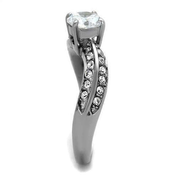 TK2171 - High polished (no plating) Stainless Steel Ring with AAA Grade CZ in Clear