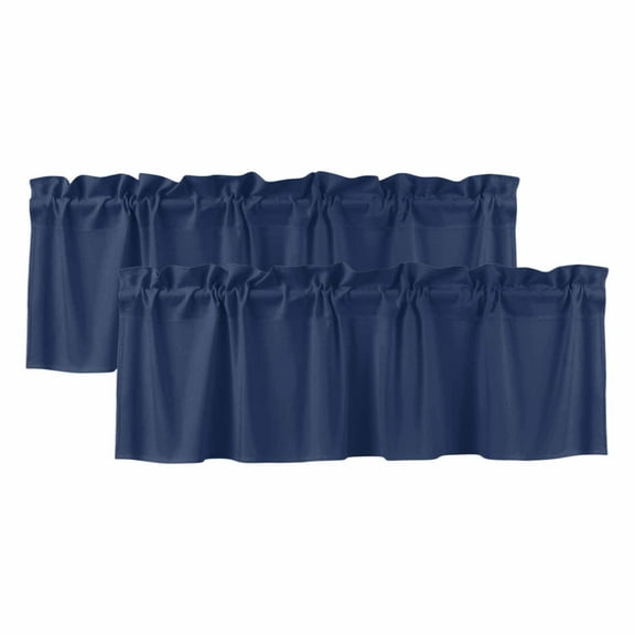 2 Pack Navy Blue Valance for Window Solid Color Kitchen Valance Rod Pocket Short Curtain Topper Decorative Window Treatment for Living Room Bedroom 42"x18"