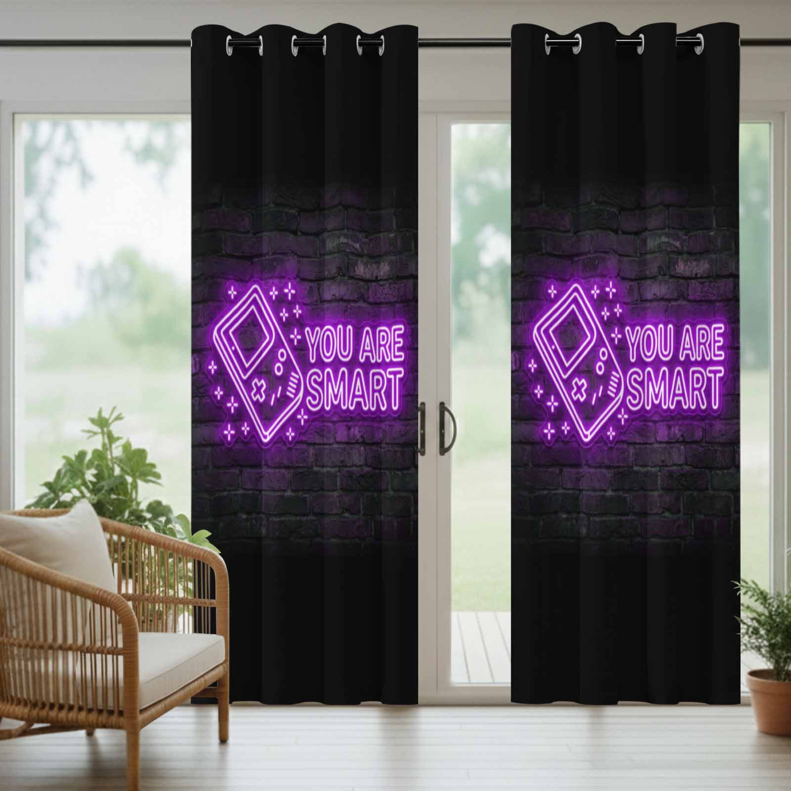 Art Gaming Icons Outdoor Curtains for Patio, Multi Panel Neon Letter Yellow You Are Smart Sunshade Privacy Drapes Grommet Waterproof Outside Curtains for Porch/Cabana/Balcony 54"x 108", 1 Panel