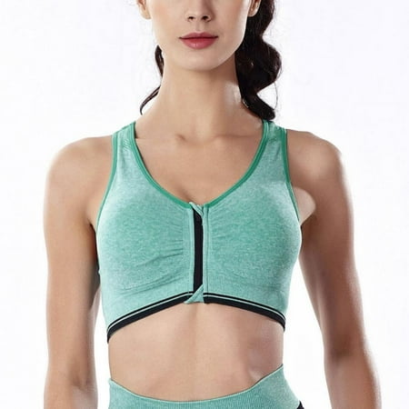 

Baywell Women s Motion Control Front Zipper Sport Bras Removable Cups Yoga Bra Green 40/90BCD 42/95ABC