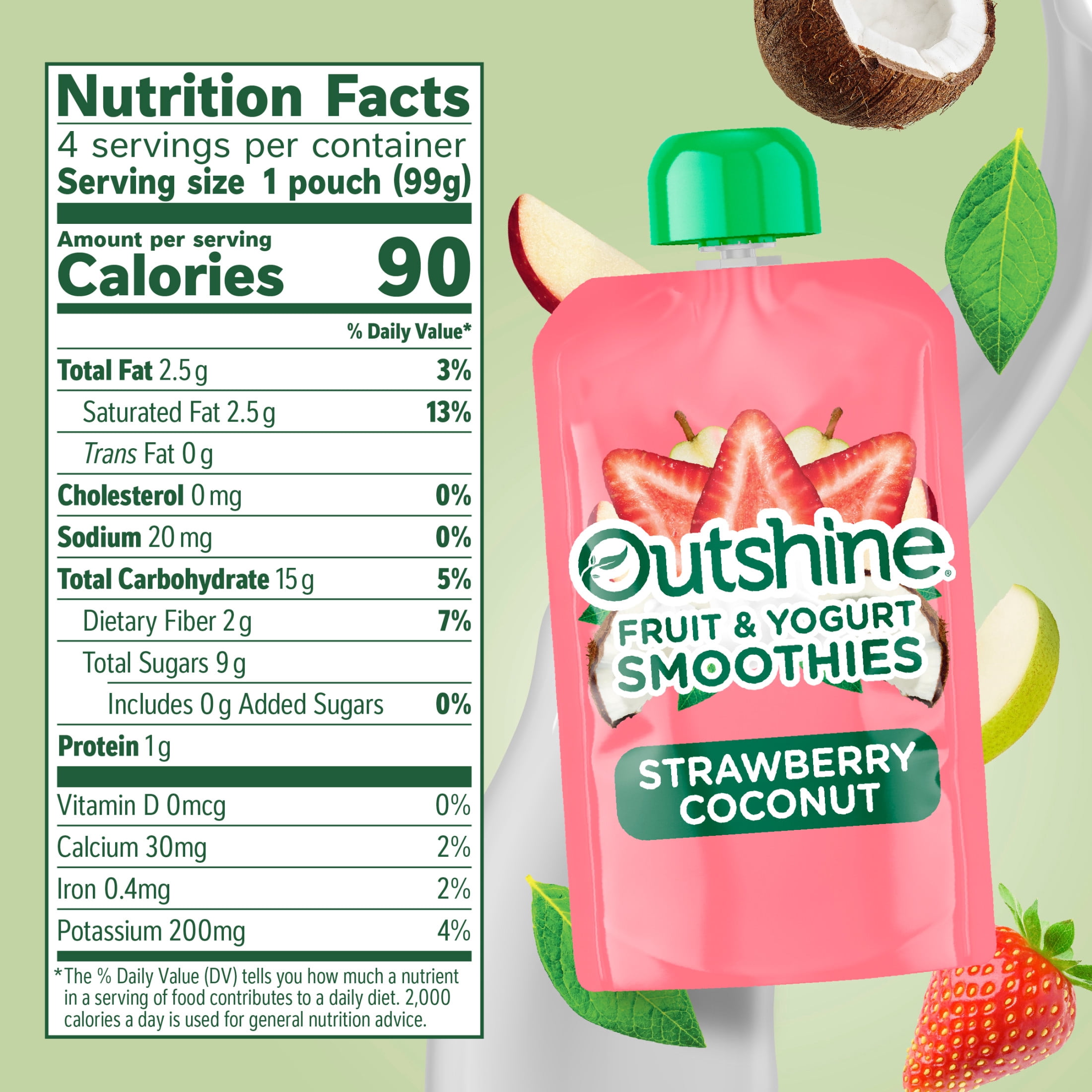 (2 pack) Outshine Fruit and Yogurt On the Go Smoothie Snacks, Strawberry Coconut, 3.5 oz Pouches (4 Pack)​