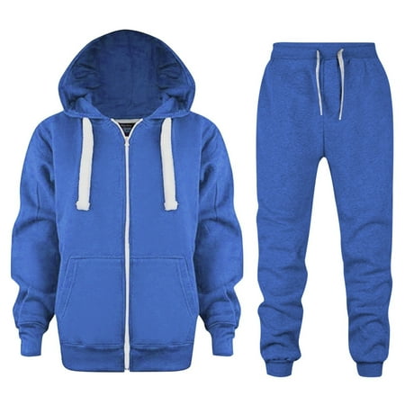 

Caqnni Boys Girls Sweatsuit Fall Winter Set - 2 Piece Polar Fleece Jacket Hoodie Sweatshirt and Jogger Sweatpants (Blue 6-7 Years)