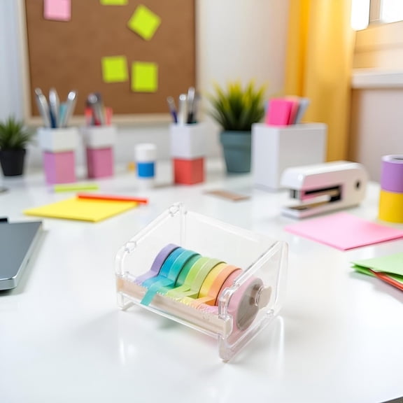 CCOCC Transparent Visible Washi Packaging Tape Dispenser Cutter Roll Tape Holder Organizer Desktop Office Tape Holder,Cute Tape Dispenser,Diy Sticker Roll Tape Cutter,Packaging Tape Dispensers
