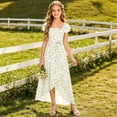 thumbnail image 7 of WRKEKC Dresses for Girls Flutter Sleeve Ombre Floral Print Pleated Fabric Waist Tie Swing Casual Summer Dress For Girls 3-10 Years, 7 of 7