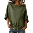 thumbnail image 3 of TaTaai Summer V Neck Shoulder Pleated Linen Half Sleeve Blouses, Women Loose Slim All Match Breathable Casual Tops Gift, 3 of 8