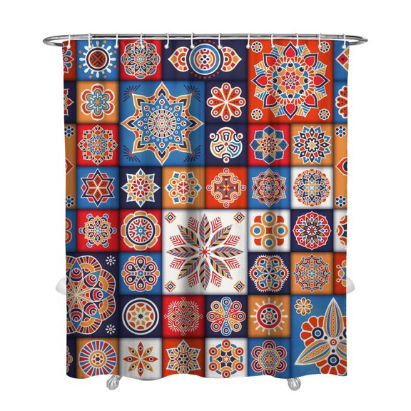 Ethnic Vintage Boho Shower Curtain 72x84 Inches Quick-Dry Polyester Curtain with Plastic Hooks Rustic Tribal Artistic Style