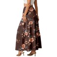 thumbnail image 4 of LWavelet Women Floral Print Tiered Maxi Skirt Elastic Waist With Pockets Boho Summer Long Skirt Coffee XL, 4 of 6