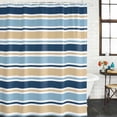 thumbnail image 2 of Blue Khaki Striped Shower Curtain, Waterproof Shower Curtains for Bathroom, Farmhouse Stripes Modern Abstract Art Washable Fabric Bathtub Curtain Set Bath Decor with 12 Hooks Standard 72"x72", 2 of 8