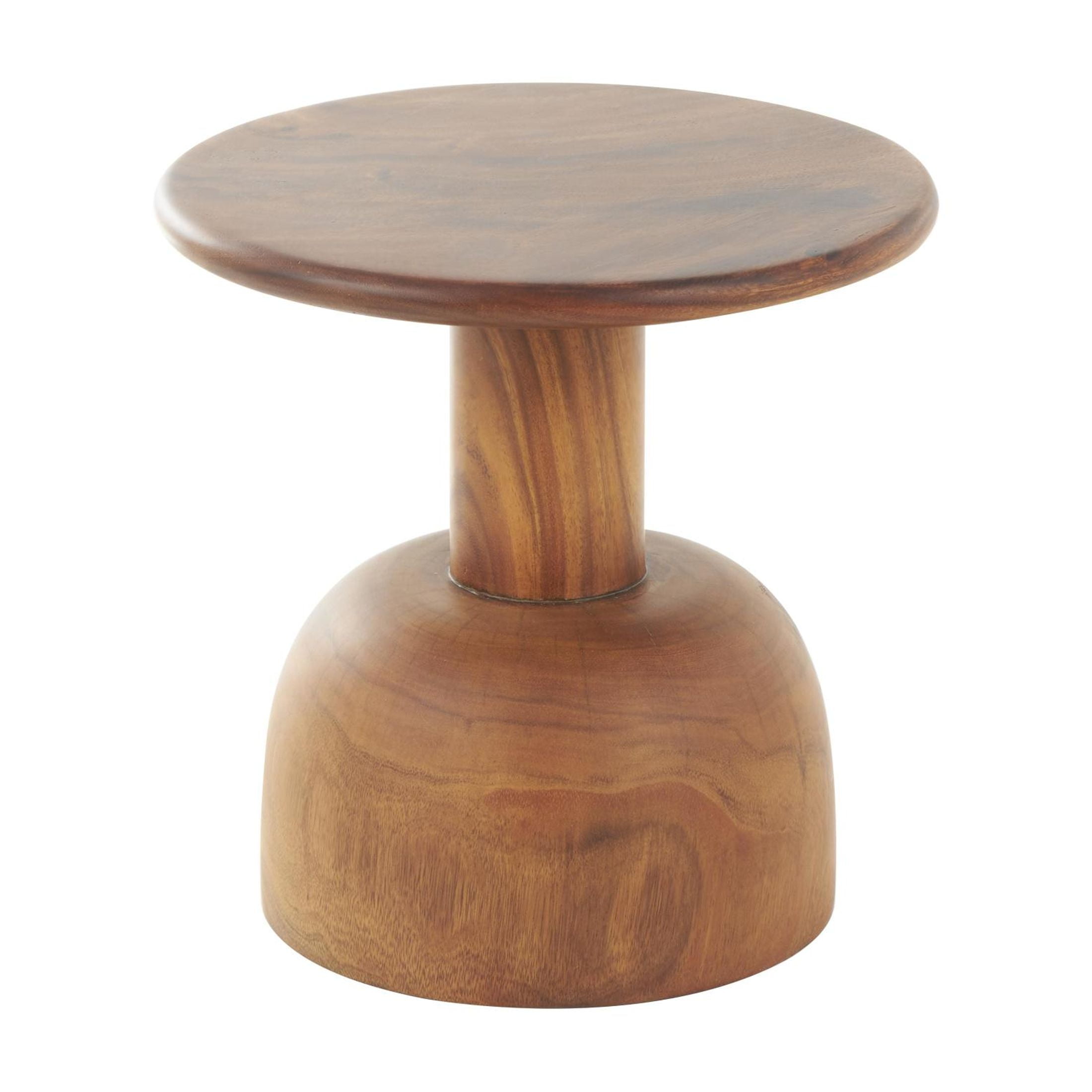 DecMode 16" x 16" Brown Wood Handmade Accent Table with Rounded Block Base, 1-Piece