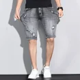 thumbnail image 4 of Pantalones cortos de mezclilla para hombre con bolsillos, pantalones vaqueros cortos rasgados grises para hombre, pantalones vaqueros retro originales Y2k, venta desgastada, novedad de vaquero en, 4 of 5